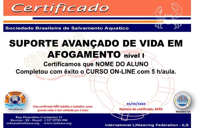 Certificado SOBRASA SAVA I - Suporte Avançado de Vida em Afogamento - Imagem 1